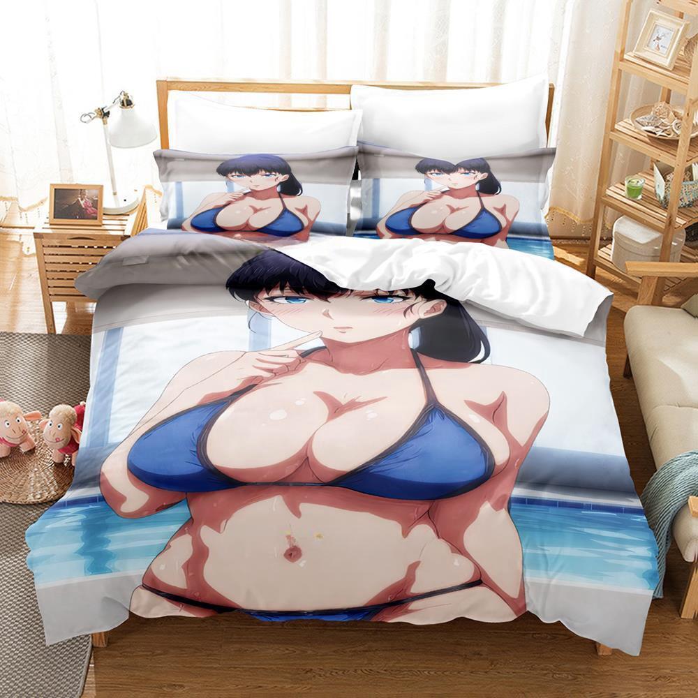 New Sexy Lactating Girl, Young Woman Large Chest Bedding Set Anime Three-piece Set Adult Kid Bedroom Duvetcover Sets Personality