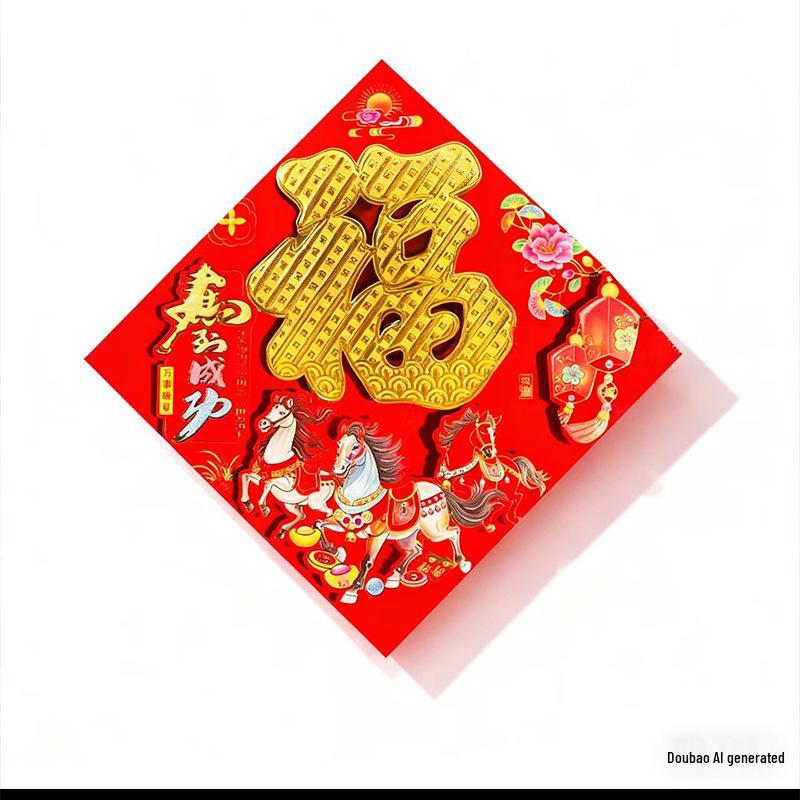 3D Flocking Horse New Year Adhesive Backing Decorations - Spring Festival Door Couplets Stickers