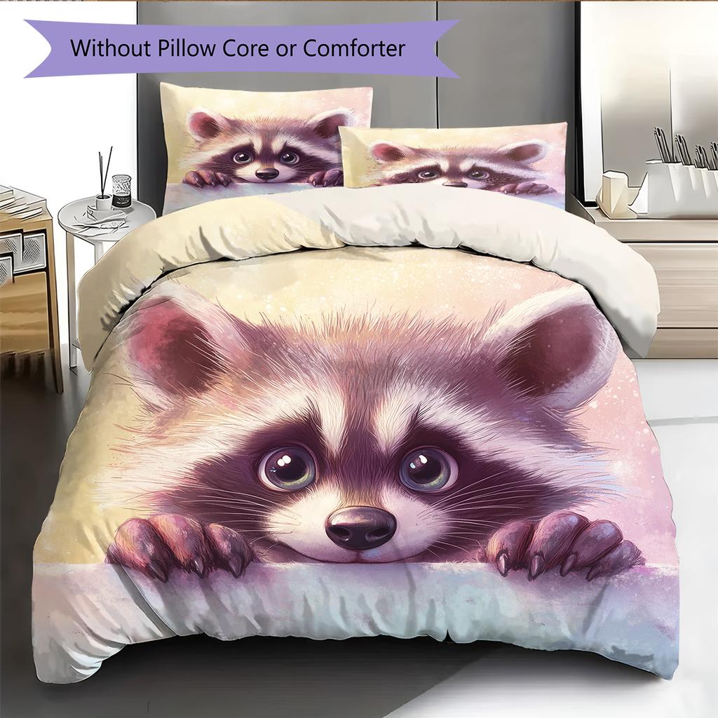 Biancheria da letto con motivo procione Decorazione per la casa Regalo di compleanno (1 * copripiumino + 2 * federa, senza nucleo)