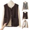 Women Fall Winter Vest Coat Solid Color V Neck Sleeveless Button Closure V Neck Soft Warm Pockets Cardigan Lady Waistcoat