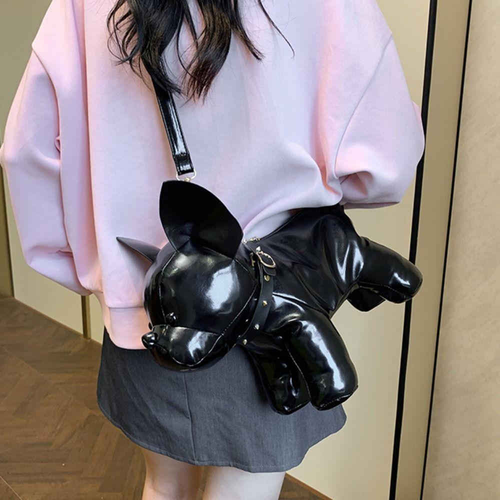 Pu Leather Bulldog Dog Bag Bulldog Shape Cartoon Crossbody Bag Fashion Animals Shoulder Bag Girls