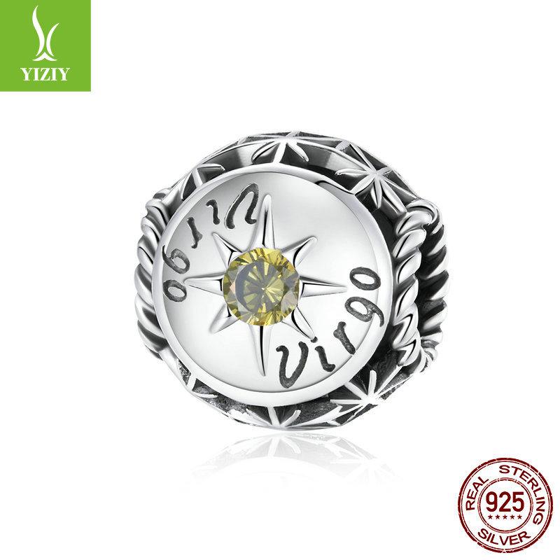 12 Constellation S925 Silver Beaded, Retro Style Fashion Color Zircon Diy Accessories Scc1725