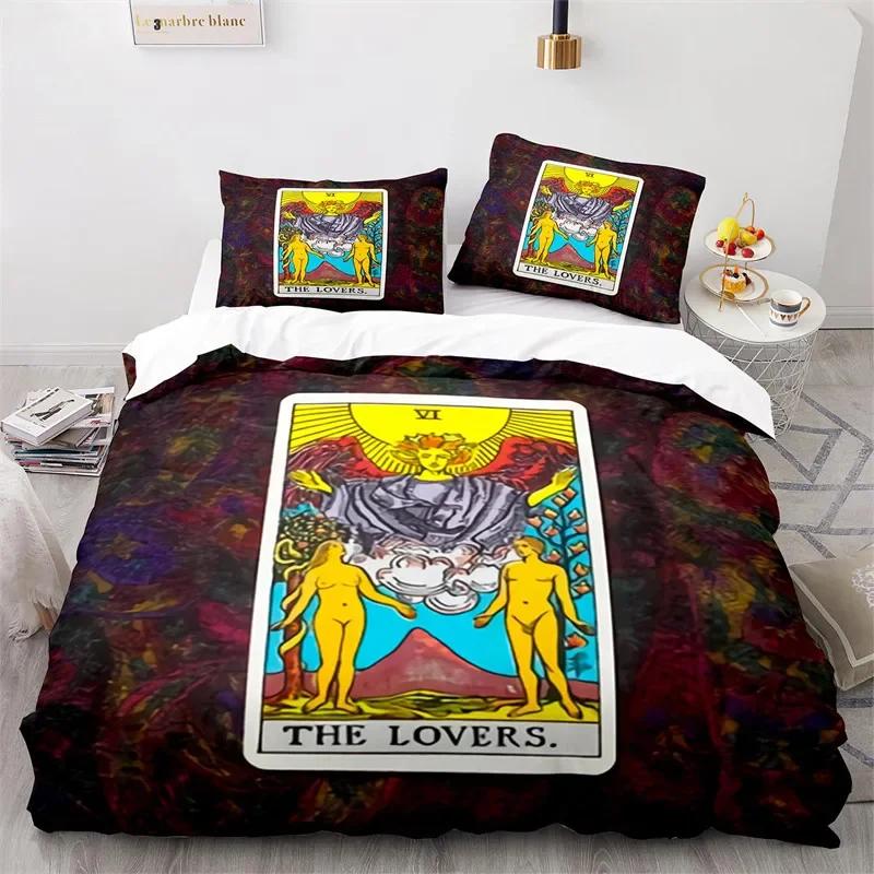 Boho Sun and Moon Duvet Cover Mysterious Astrology Bedding Set Microfiber Witch Wiccan Fortune-Telling Tarot Cards Quilt Cover