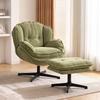 Armchair W/ Adjustable Footstool, 360-Degree Swivel Chenille, Green