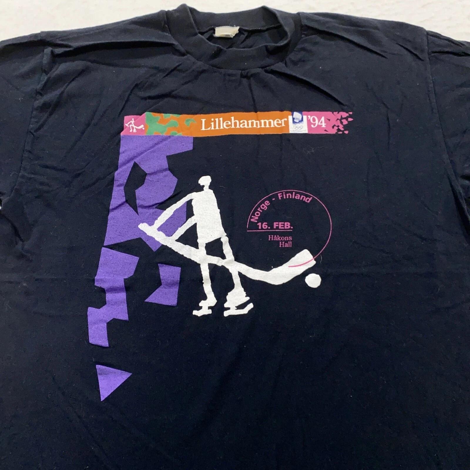 

vtg 1994 LILLEHAMMER ICE HOCKEY NORGE FINLAND T-Shirt M/L winter olympics 90s 4XL