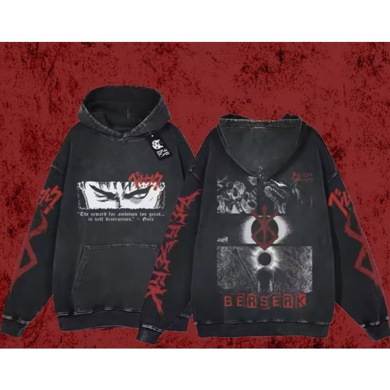 New Animation Peripheral Printing Washed Retro Sweater Men'S Hoodie