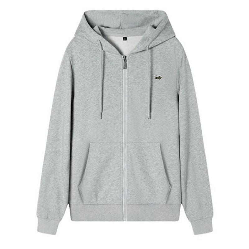 Unisex Frottee-Strickjacke mit Stickerei (Fisch), Reißverschluss und Taschen - Lockere Passform für Herbst/Winter-Sport.