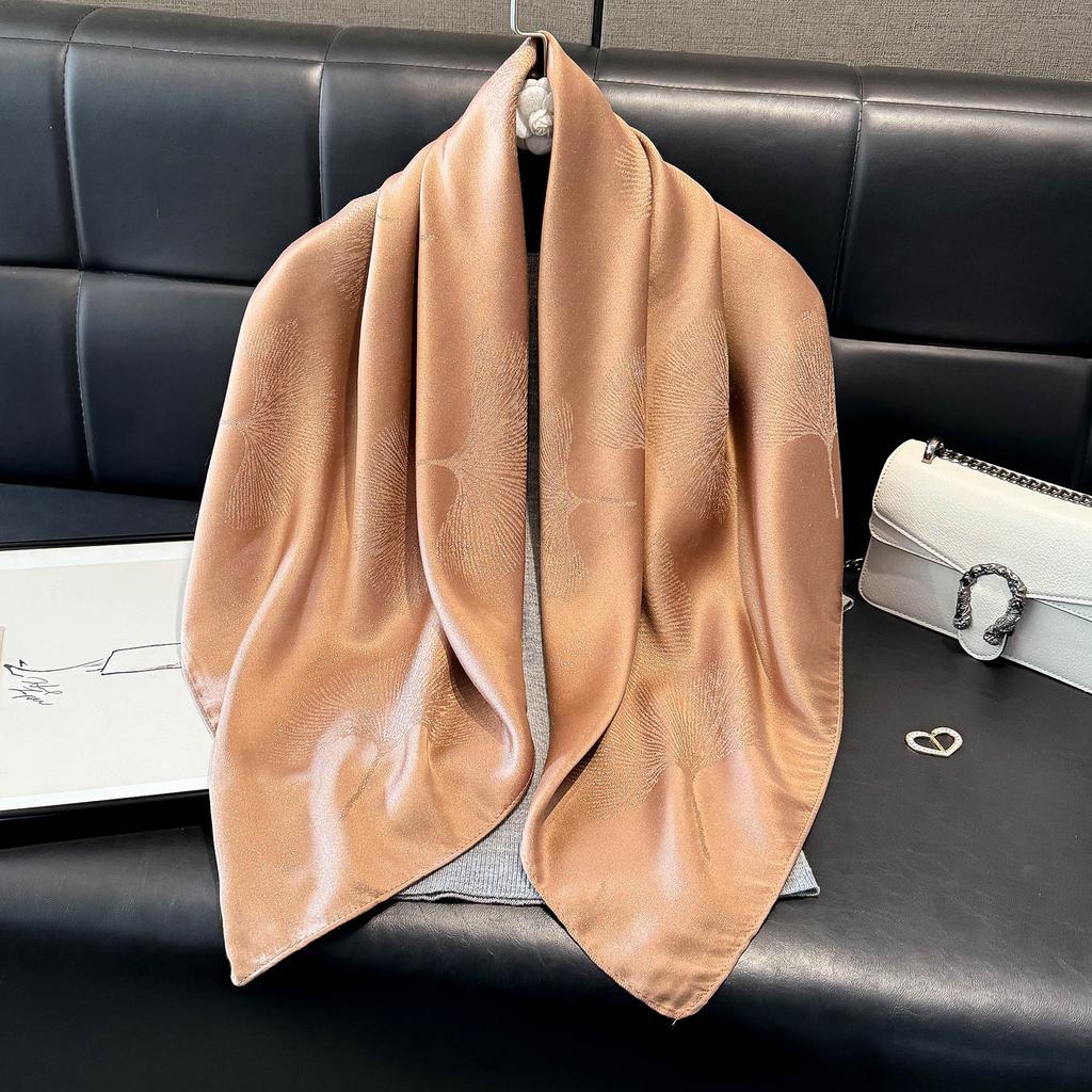 Summer Solid Color Tencel Cotton Ginkgo Biloba Scarf Women'S Beach Sunscreen Yarn Shawl Versatile Silk Scarf Women