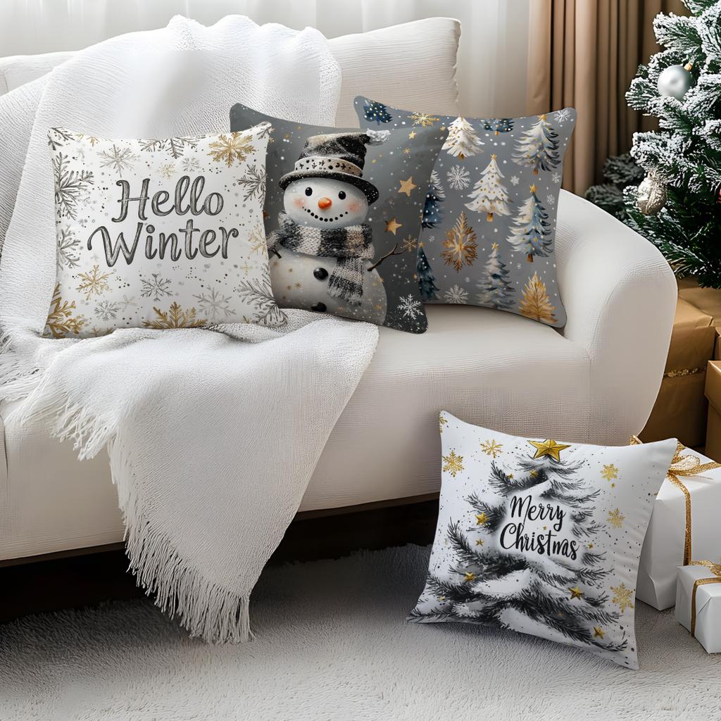 Grey Christmas Cushion Pillowcase Printed Polyester 45x45cm Throw Pillowcover Decorative Sofa Cushion Pillowslip Home Decor