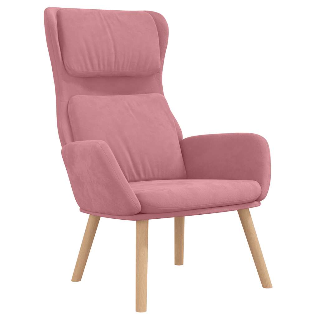 Pink Velvet Relaxation Armchair with Footstool