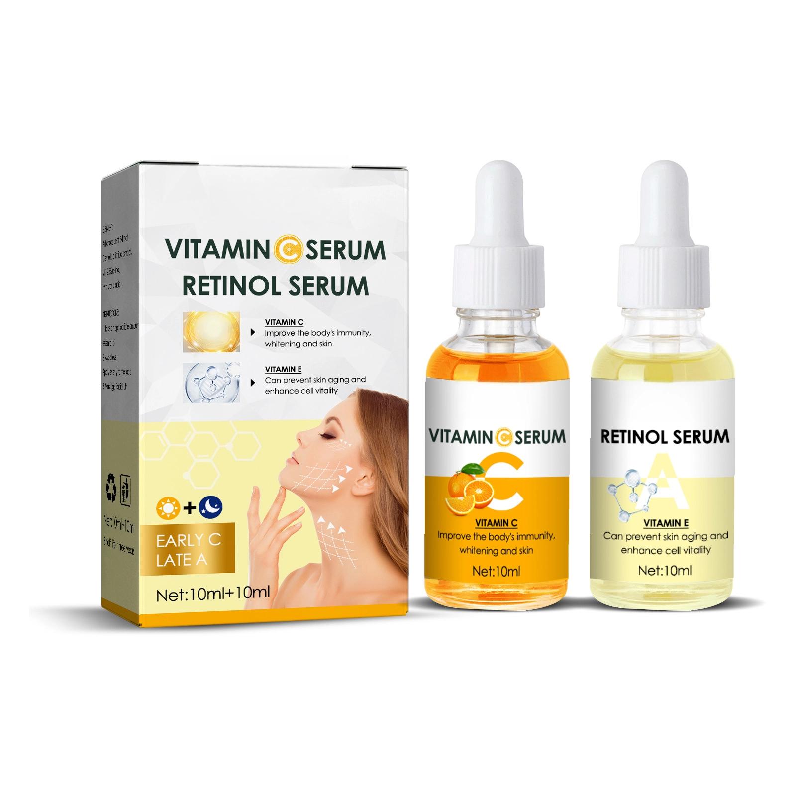 

Early C and Late a Essence Combination Brightens and Lightens Wrinkles, Anti-aging, Firming Skin, Dark Yellow, Hydrating and Moisturizing 10ml＋10ml