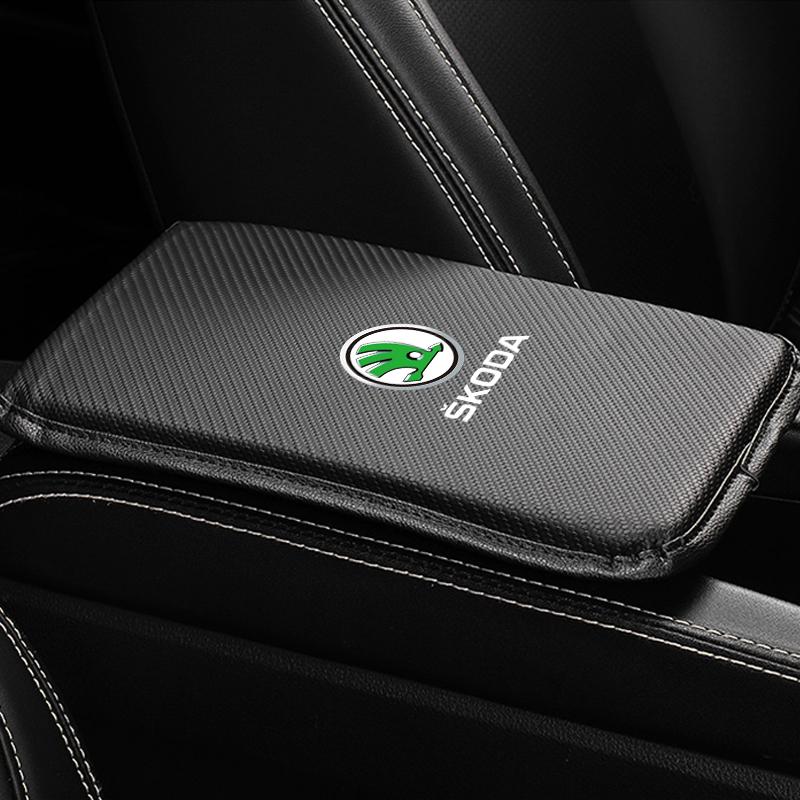Car Armrest Box Mats Leather Center Console Covers Accessories For Skoda Octavia Superb Rapid Kodiaq Karoq Fabia Kamiq Roomster Citigo