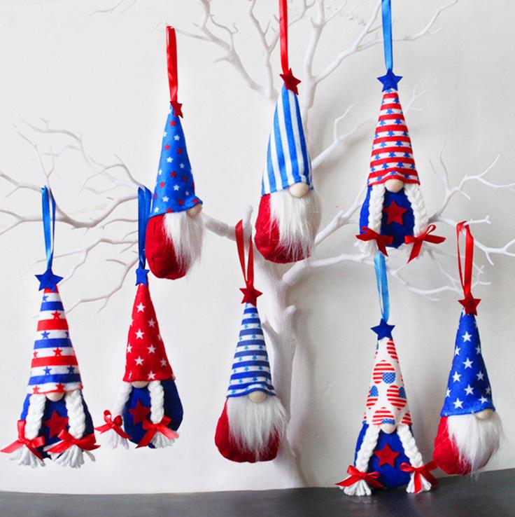 American Independence Day Doll Pendant, Pentagram Rudolph Faceless Doll Dwarf Old Man Ornament