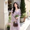 Suspender dress women's summer temperament purple suspender skirt with sunscreen cardigan two pieces