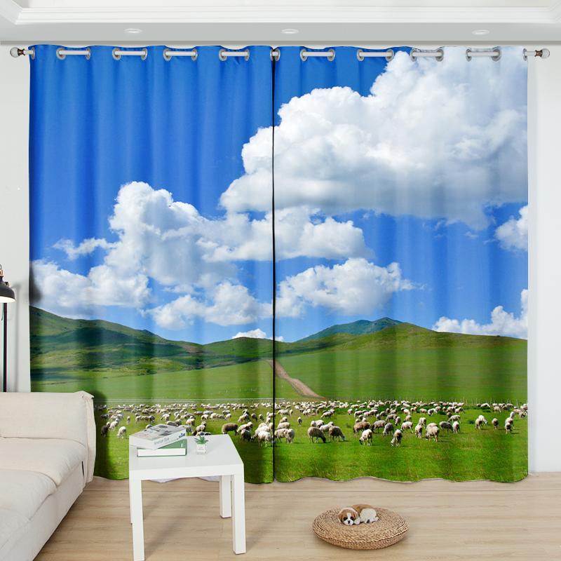 2Panel Tourist Landscape Curtains Green Tree Blue Sea Printed Curtains Custom Bedroom Living Room Semi-blackout Window Cortinas