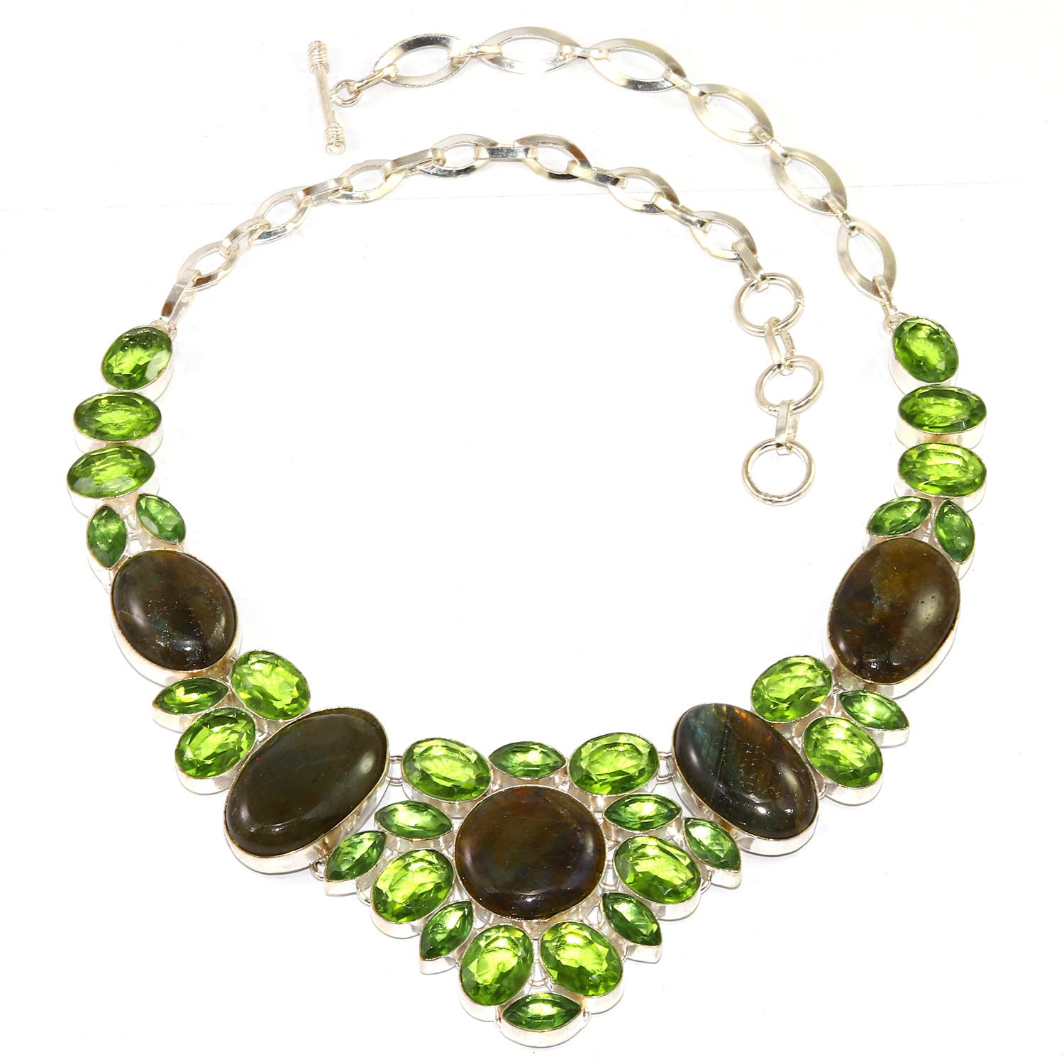 

Fiery Labradorite Garnet Gemstone Jewelry Necklace 16-18