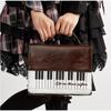 Girls Polka Dot Piano Key Handbag Black And White Retro Shoulder Bag Fashion Y2k Large Capacity Briefcase Lace Bow Cute Ita Bag