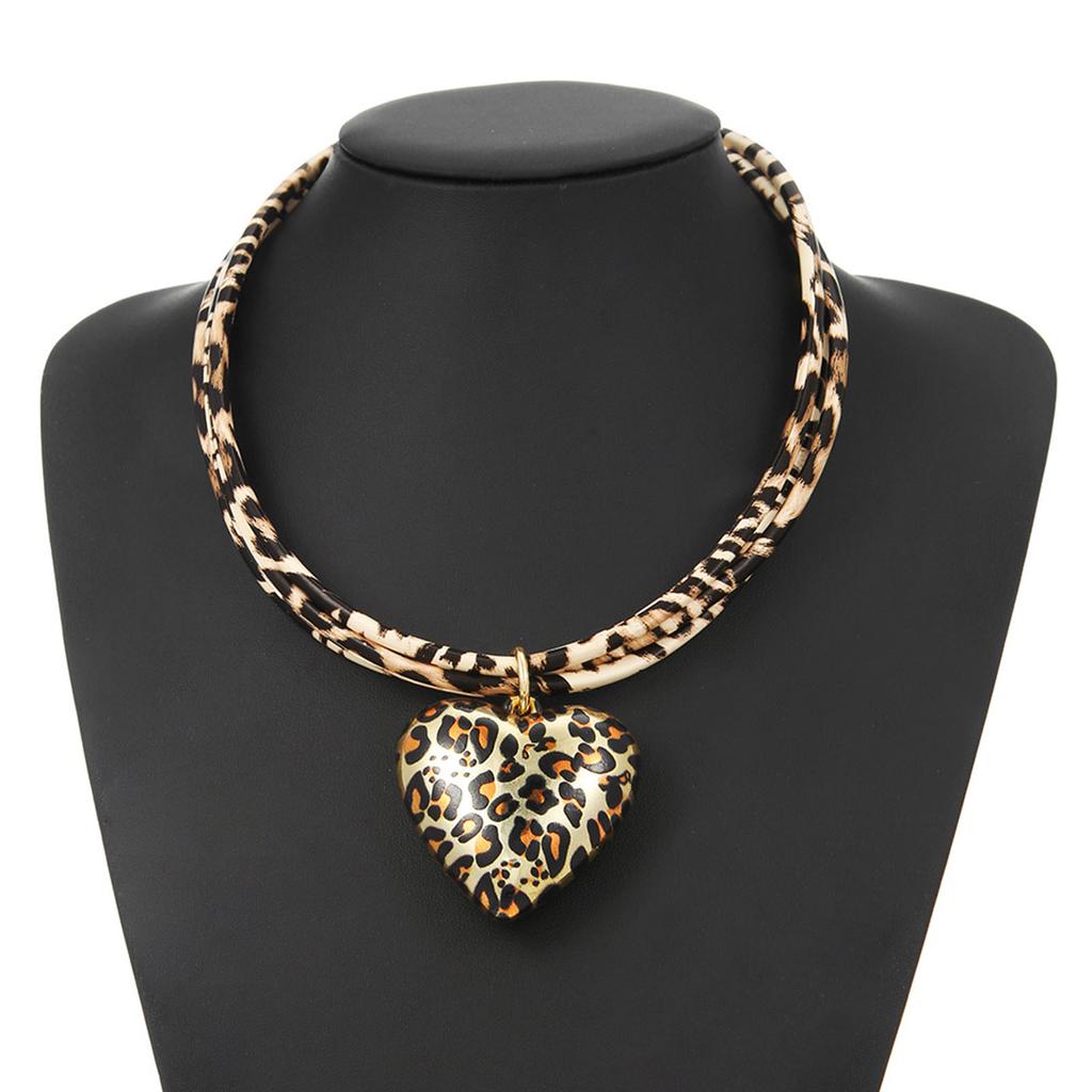 Fashionable Heart Pendant Necklace with Leopard Print Cord Handmade Accessory for Women Unique and Trendy Accessories