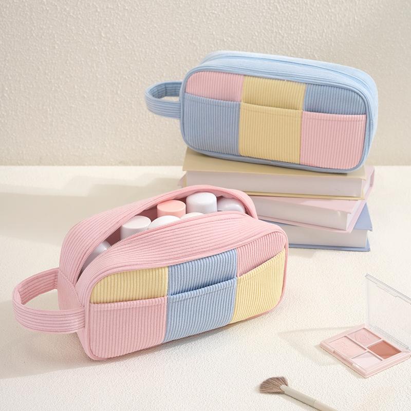 Minimalist Corduroy Makeup Handbag Large Capacity Travel Cosmetics Storage Bag Makeup Bag For Women