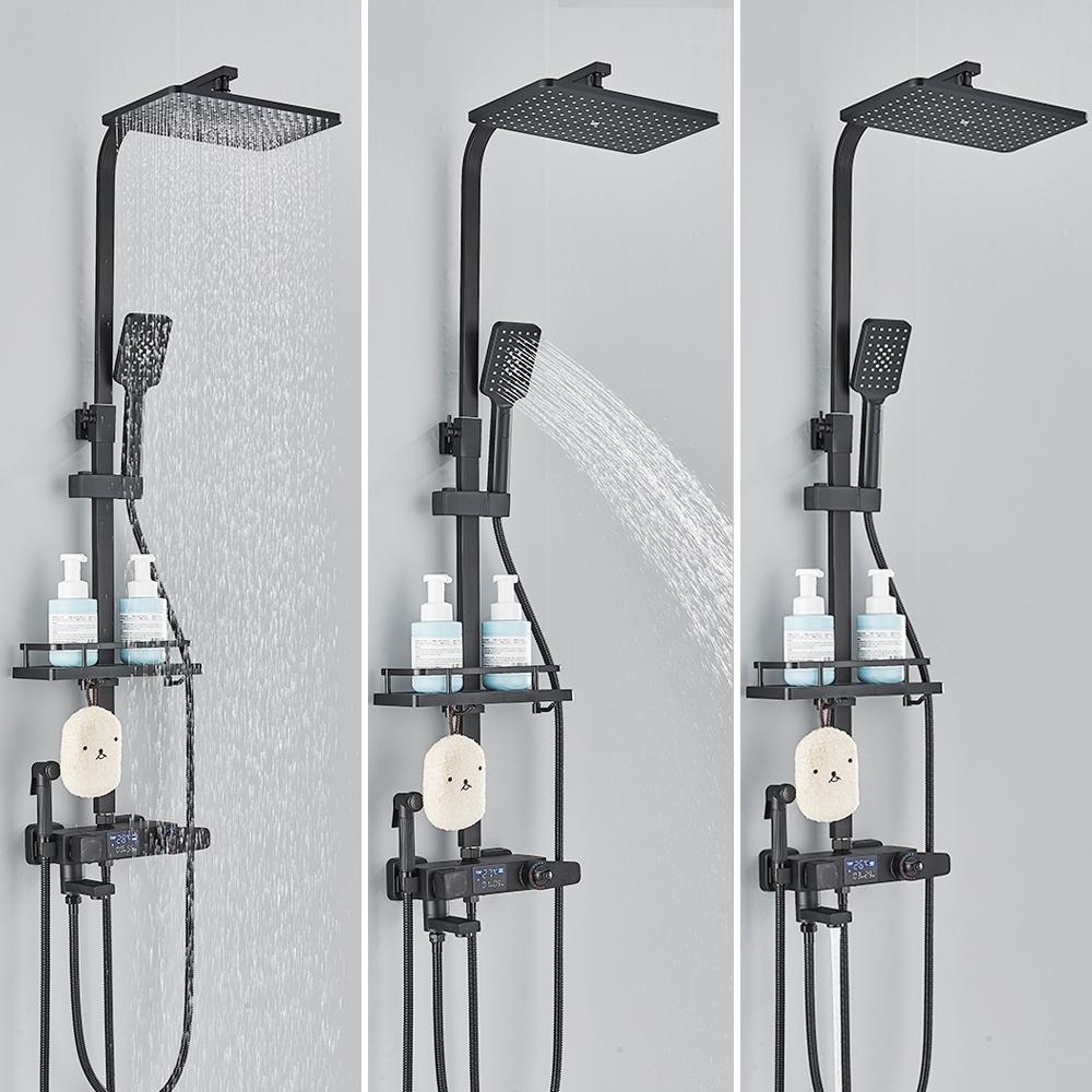 4 Ways Digital Display Shower Faucet Bathroom Thermostatic/Hot Cold Rainfall Shower Head Brass Rotate Mixers Bidet Faucet