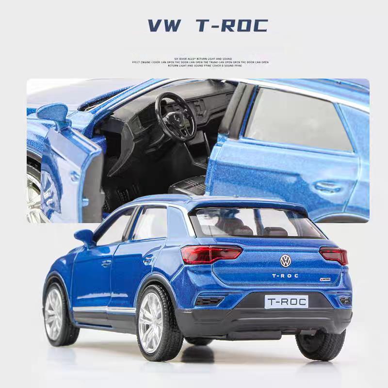 Volkswagen T-ROC SUV Simulation Diecast & Toy Vehicle Pull Back & Doors Open RMZ City 1:36 Alloy Car Model Gifts For Children