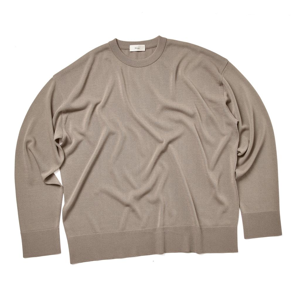 Berno [Casual]Linen Like Long Sleeve Round Knit Kharki L