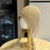 New Hand-knitted Tassel Pom-pom Wool Hat for Women, Autumn and Winter Warm Ear-protecting Knitted Hat with Straps, Trendy Pullover Hat