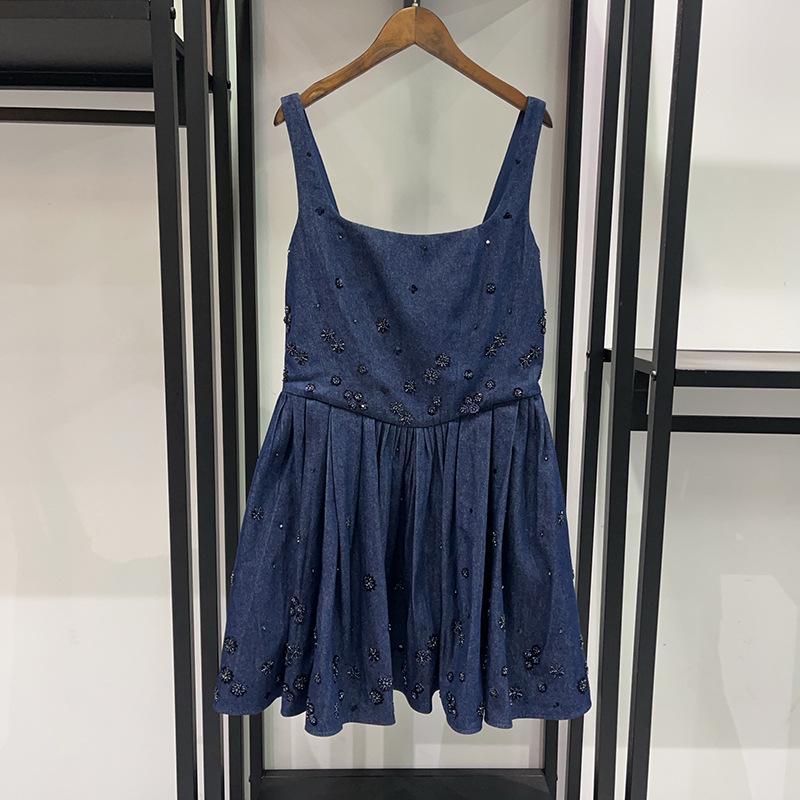 French Niche 2026 Early Spring Sequin Embroidered Denim Dress & Pleated Skirt Set Large