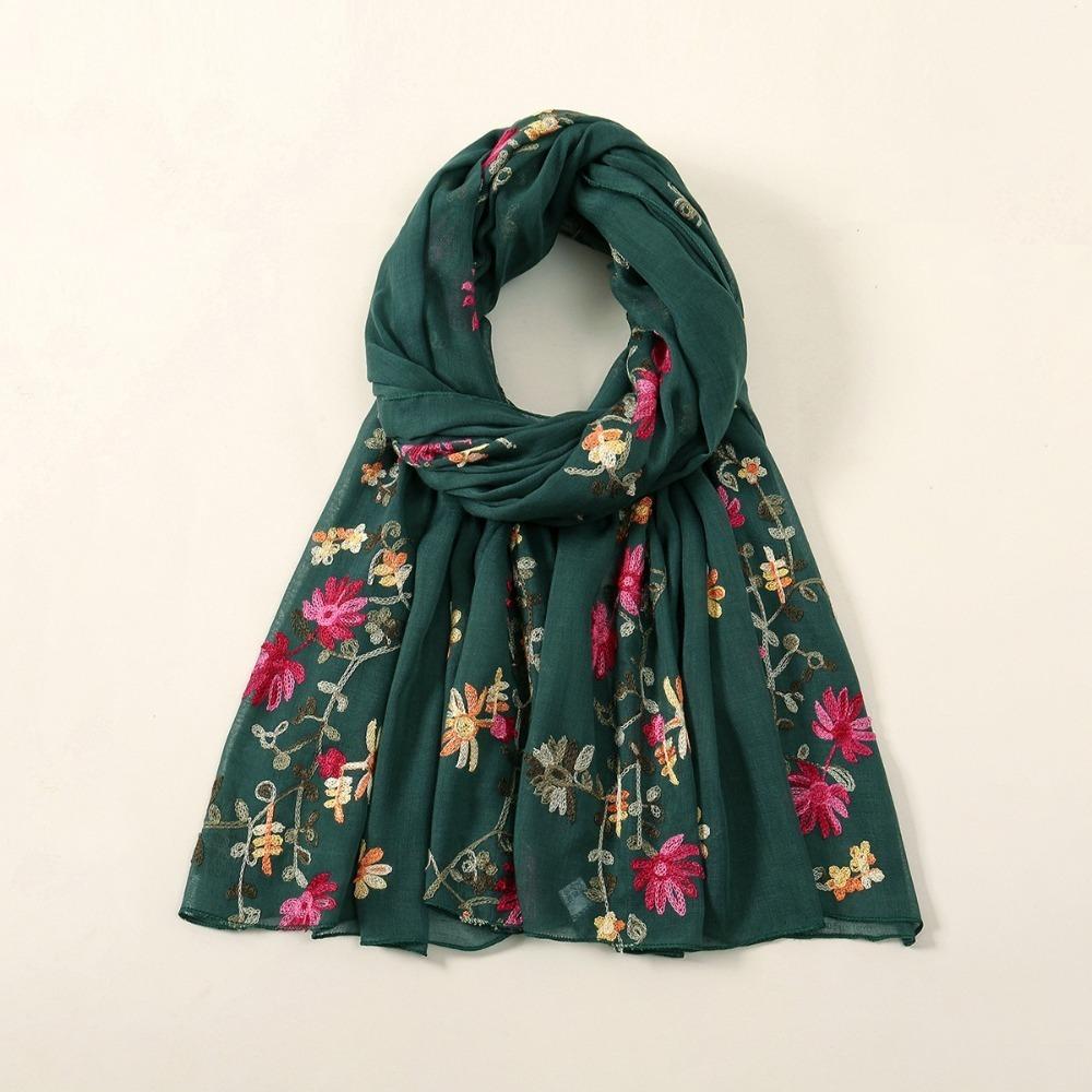 

Floral Embroidery Scarf Thin Shawls New Hijab Women
