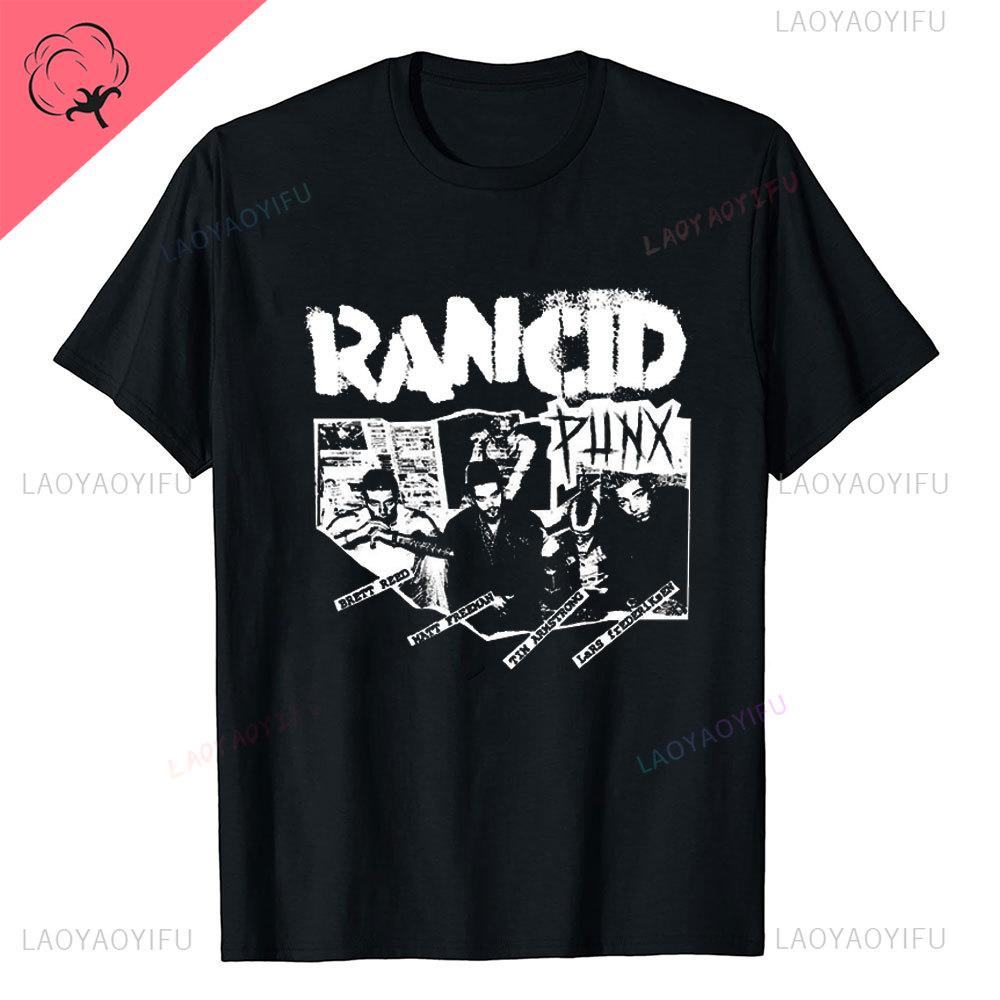 Rancid Band Short Sleeved Tshirt for Mens Summer American High Street Print Cool Pure Half Sleeves Trendy Printed Tshirt Top