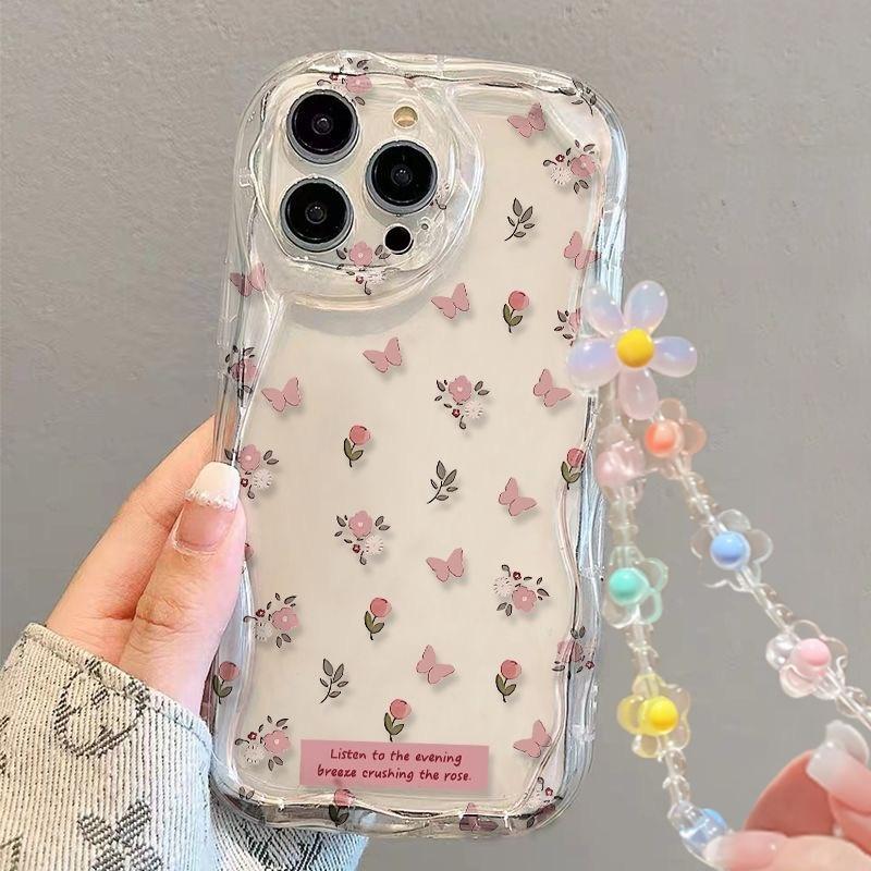 Case For Google PIXEL 9 10 PRO XL 8 7 PRO 8A 7A 5G Floral Flower Print Wrist Chain Wavy Edge Soft Cover