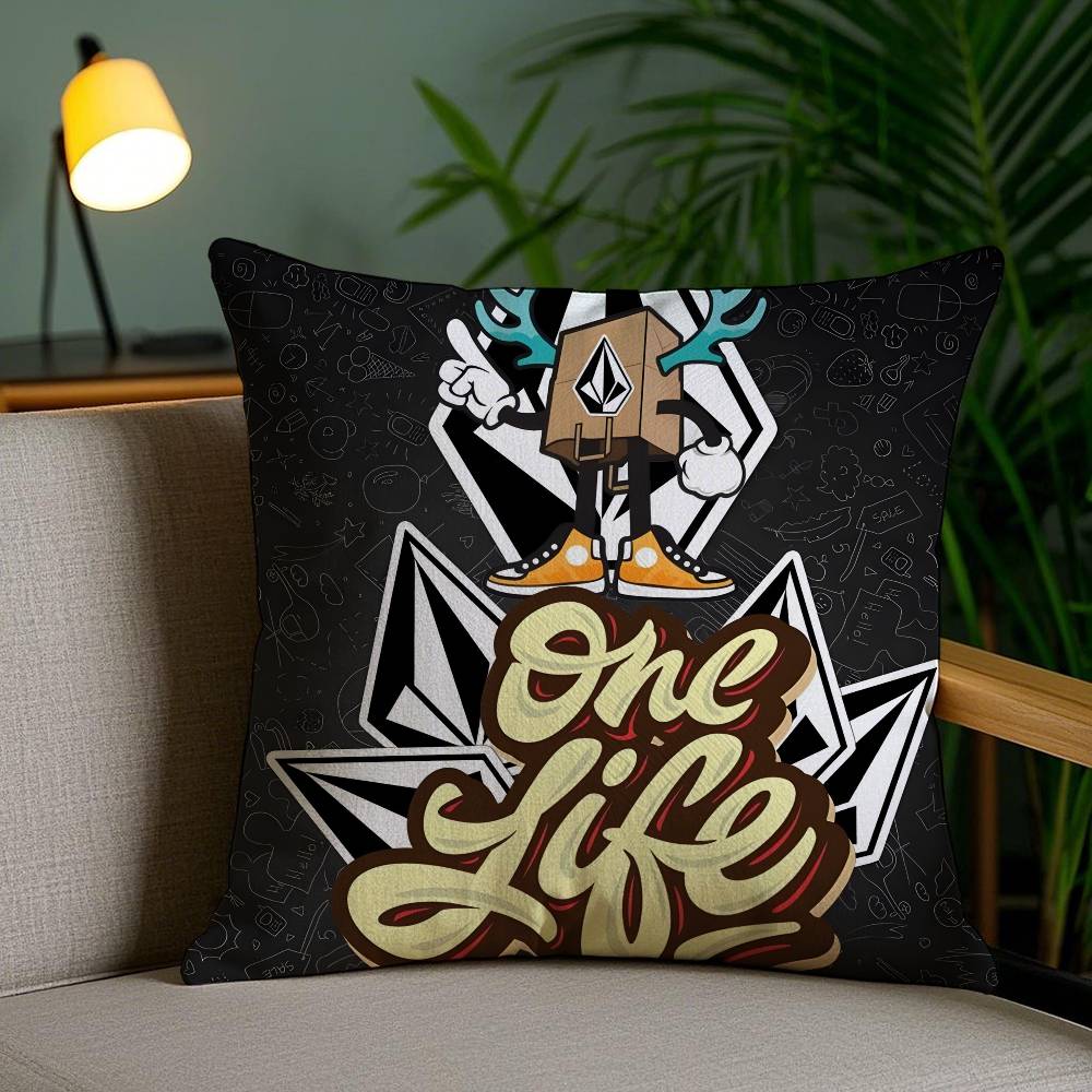 Extreme Sports Stone Volcom-V Pillow Case Anti-dustmite Pillowcase Invisible Zipper Silky Short Plush Sofa Cushion Cover