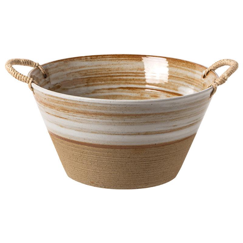 Japanese Vegetable Plate Retro Soup Plate Coarse Pottery Braided Rope Binaural Plate Creative Deep Plate Household Salad Fruit Plate Micro-Defects