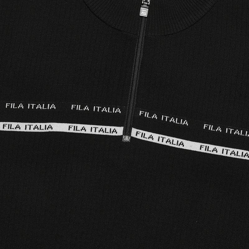 Fila White Fashionable Versatile Knitted Sweater Women Tops Black F11W533404FBK