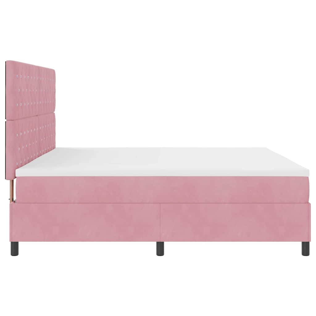 LED Box Spring Bed with Mattress Pink 200 X 200 Cm Velvet
