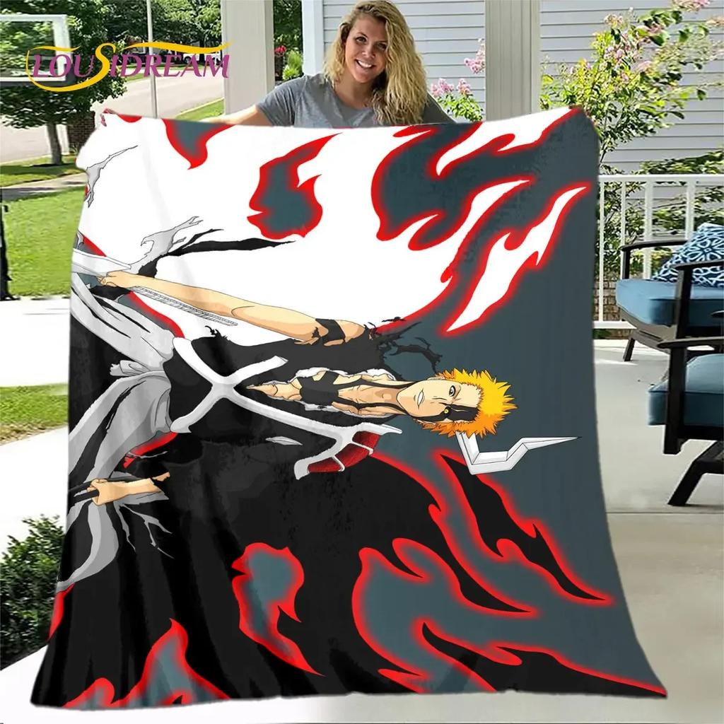 Bleach Anime Cartoon Plush Flannel Throw Blanket for Living Room Bedroom Bed Sofa Picnic Cover Kids Soft Cozy Warm