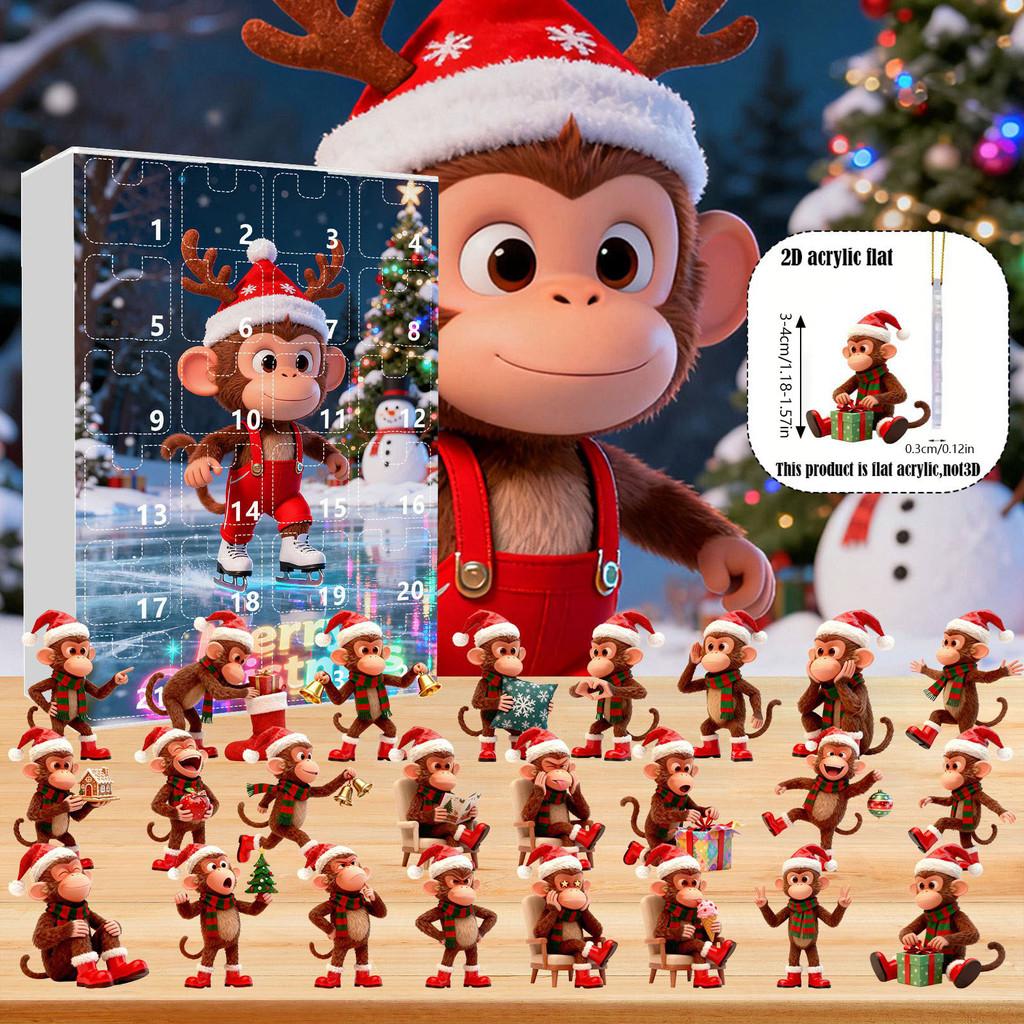 Christmas Countdown Blind Box With Monkey Christmas Tree Ornaments For Holiday Decor