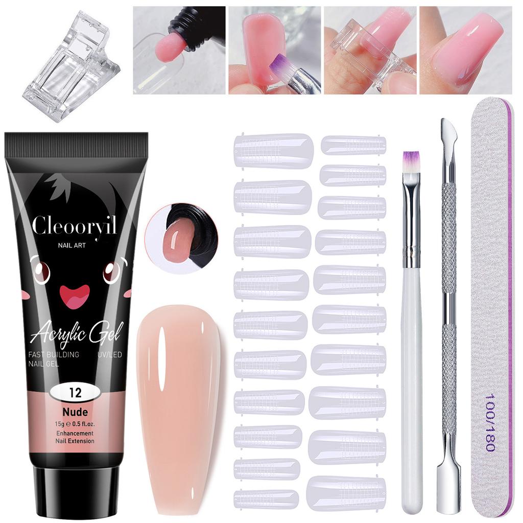 Nail Extension Gel Kit 15ml×6 Pcs Full Set Nail Form & Base Coat Long-Lasting Home Salon Nail Art Tools
