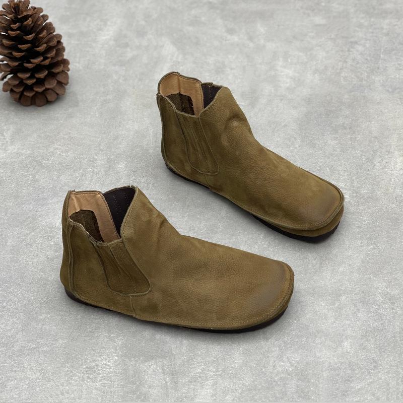 

Round-toed Elastic Band Flat Retro Women s Shoes, Casual Ankle Boots, Single Boots 35 зелёный