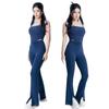 Womens Yoga Set With Built-in Bra Pad Quick-Dry Tank Top High-Waisted Flared Split Leggings 2-Piece Sportswear
