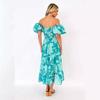 Summer European and American Women's Clothing One-neck Chiffon Bubble Sleeve Layered Printed Dress