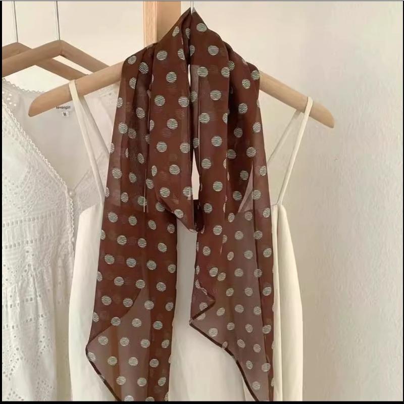 Women French Retro Polka Dot Long Narrow Neck Scarf For Women