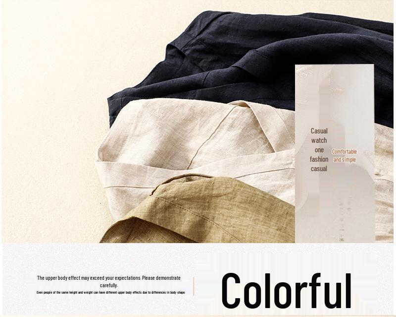 2025 Spring/Summer Women's V-neck Waist-Cinching Cotton Linen Top - Loose, Slimming, Versatile, Five-Sleeve Shirt