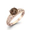 0.85 Ctw Round Smoky Quartz 925 Sterling Silver Rose Vermeil Solitaire Filigree Women Promise Ring