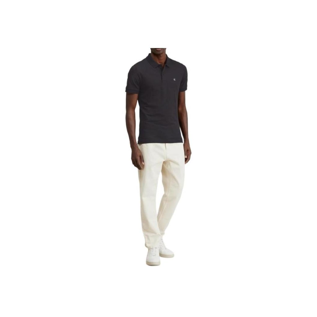 Calvin Klein Solid Color Button Short Sleeve Polo Shirt Men tops Black J30J325269-BEH