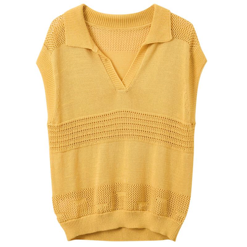 Women's Hollow Knit Polo Collar Top