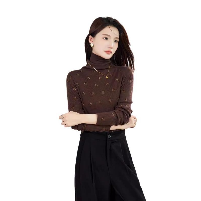 Autumn New Inner Wool Sweater Alphabet Hot Diamond Stacked Turtleneck Knitted Sweater Slim Sweater Bottoming Shirt