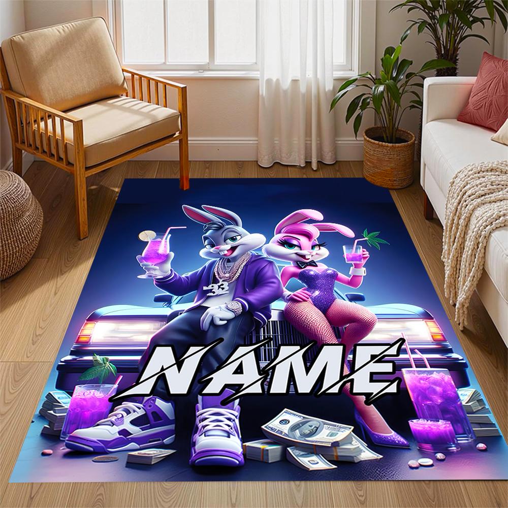 Looney Rabbits Urban Vibes Customized Name Area Rug Perfect for Living Rooms Bedrooms Hallway Entryway Anti-slip Rug Anime Office Decor