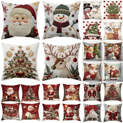 New Christmas Throw Pillow Covers Non-Real Embroidery Santa Claus Festive Pillowcase Snowman 45x45 Pillow Case Party Decor