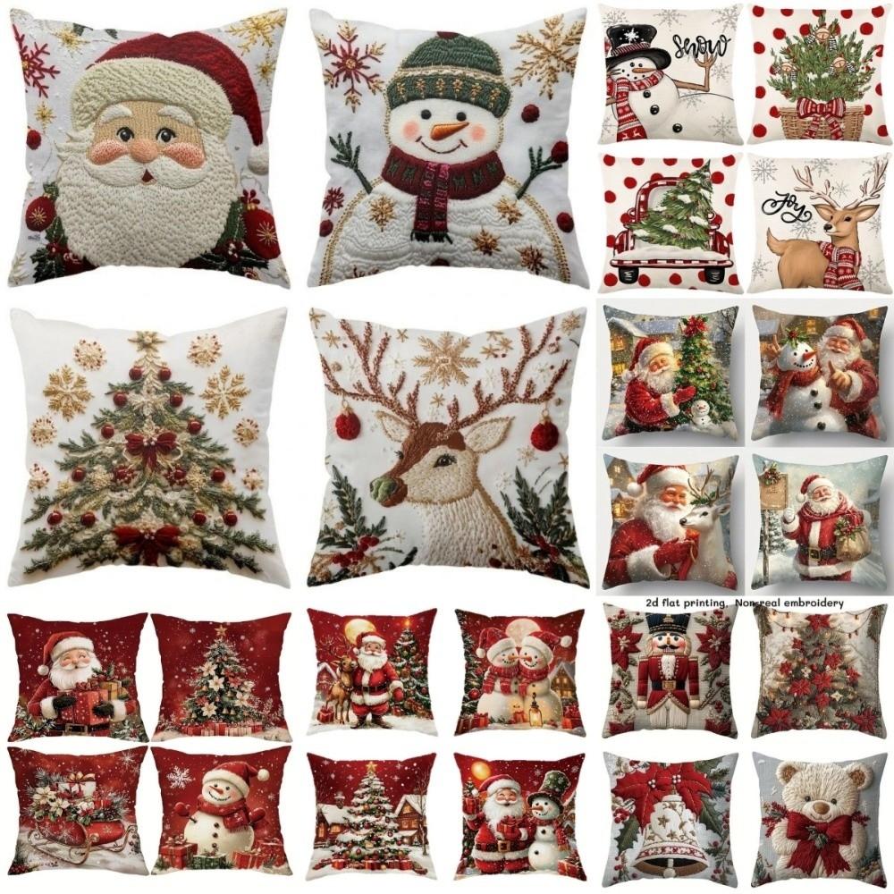 New Christmas Throw Pillow Covers 45x45 Santa Claus Festive Pillowcase Snowman Non-Real Embroidery Cushion Cover Party Decor